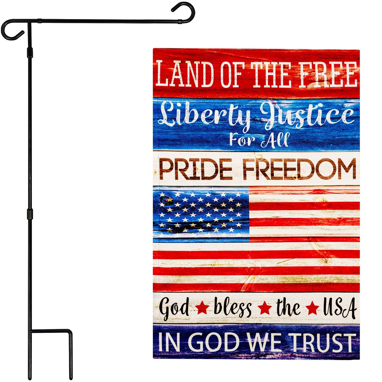 G128 Combo Pack: Garden Flag Stand 36x16IN & Garden Flag Land of the Free Liberty Printed 12x18IN Double Sided
